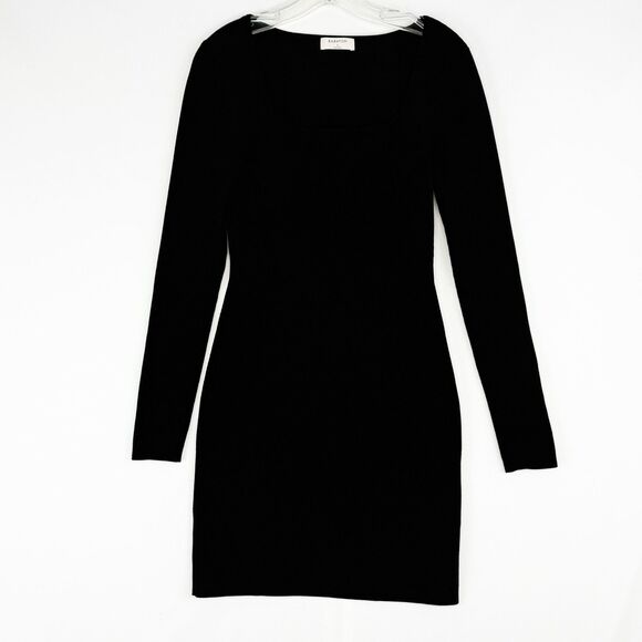Babaton Ribbed Knit Dress Small Black Mini Bodycon Capsule Stretch Long Sleeves - Picture 1 of 16